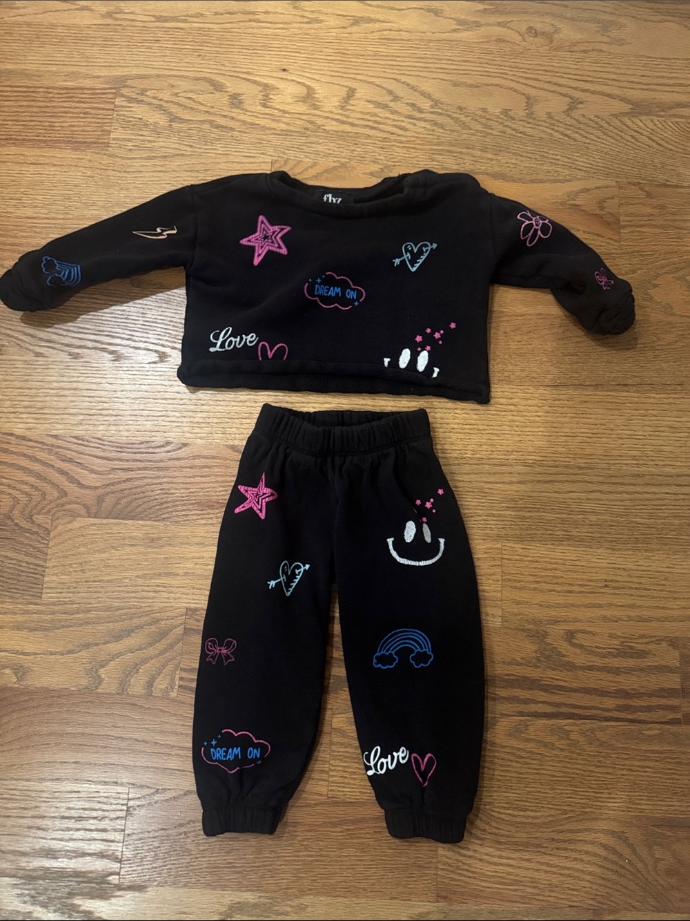 Flowers by Zoe Black Sweat Set with Pink & Blue Accents